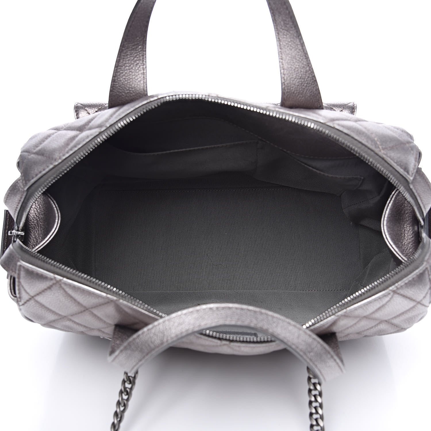 Chanel Metallic Grained Calfskin Quilted Large Casual Pocket Bowling Bag Silver 5 of 12