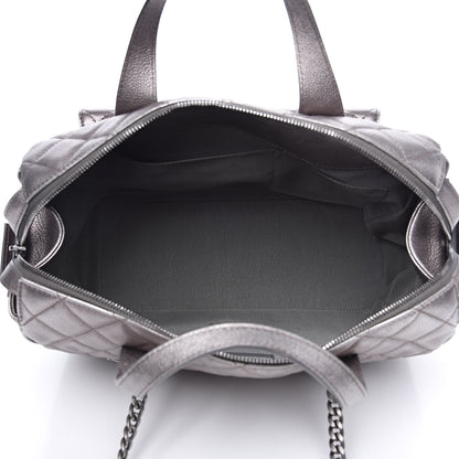 Chanel Metallic Grained Calfskin Quilted Large Casual Pocket Bowling Bag Silver 5 of 12