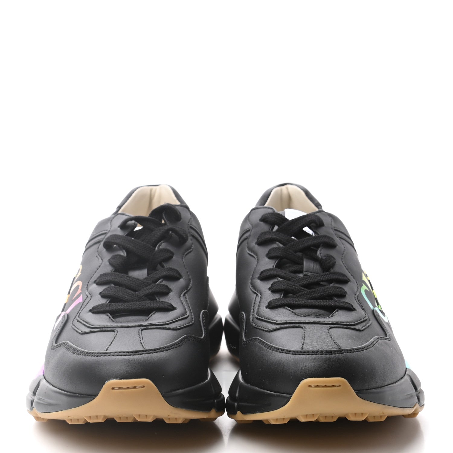 Gucci Calfskin Iridescent Logo Womens Rhyton Sneakers 39.5 Black 2 of 8