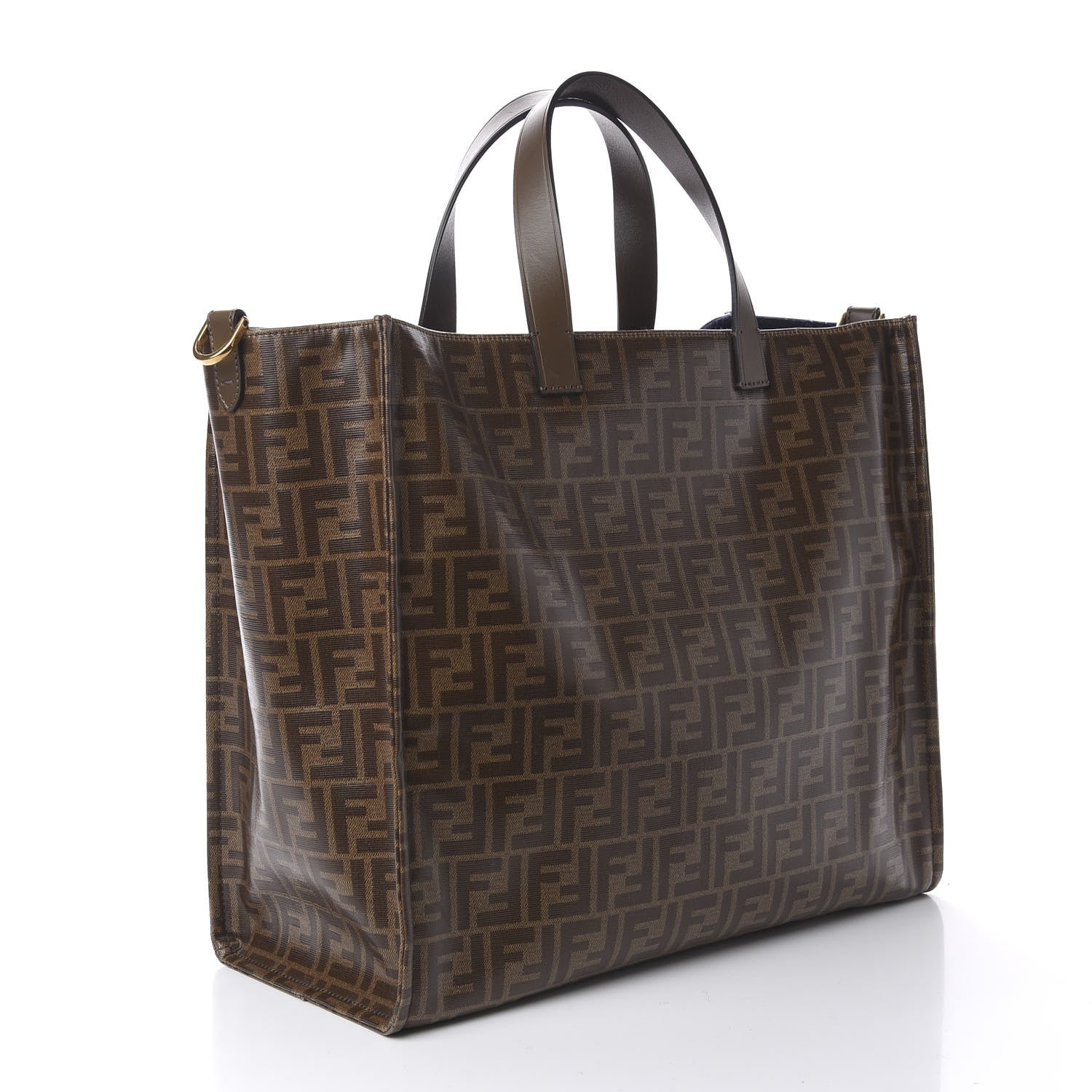 Fendi X FILA Glazed Fabric FF 1974 Mania Shopping Tote Bag Mogano Panna Blueberry 4 of 11