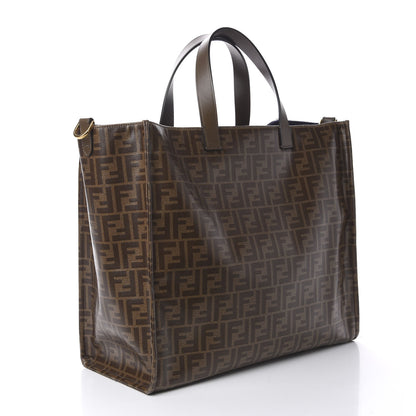 Fendi X FILA Glazed Fabric FF 1974 Mania Shopping Tote Bag Mogano Panna Blueberry 4 of 11