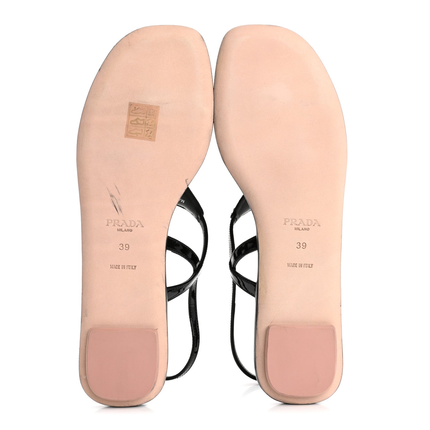 Prada Vernice Metal Triangle Logo Slingback Flat Thong Sandals 39 Black 6 of 10