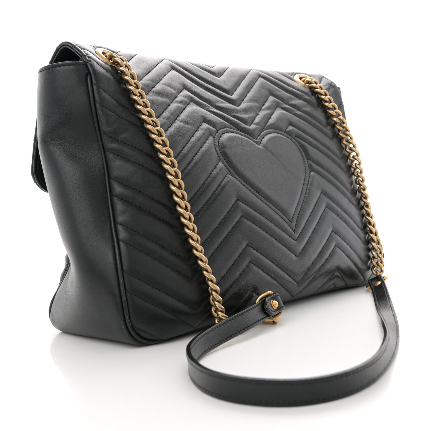 Gucci Calfskin Matelasse Large GG Marmont Shoulder Bag Black 3 of 15
