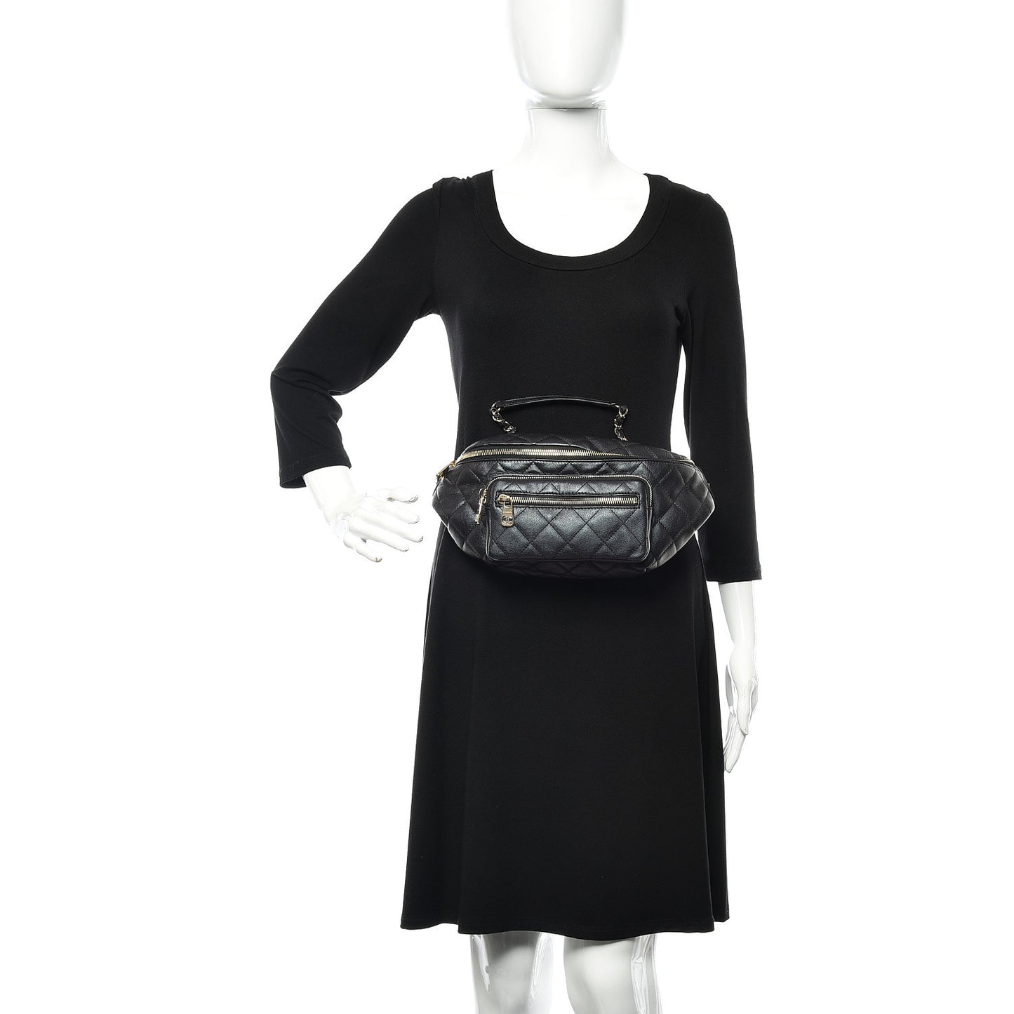 Iridescent Calfskin Quilted All About Waist Belt Bag Black