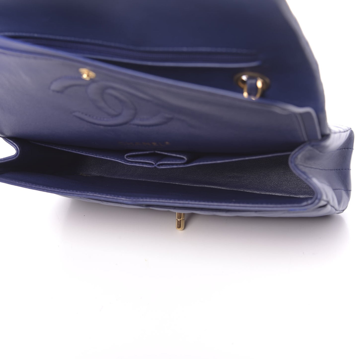 Lambskin Chevron Quilted Medium Double Flap Blue