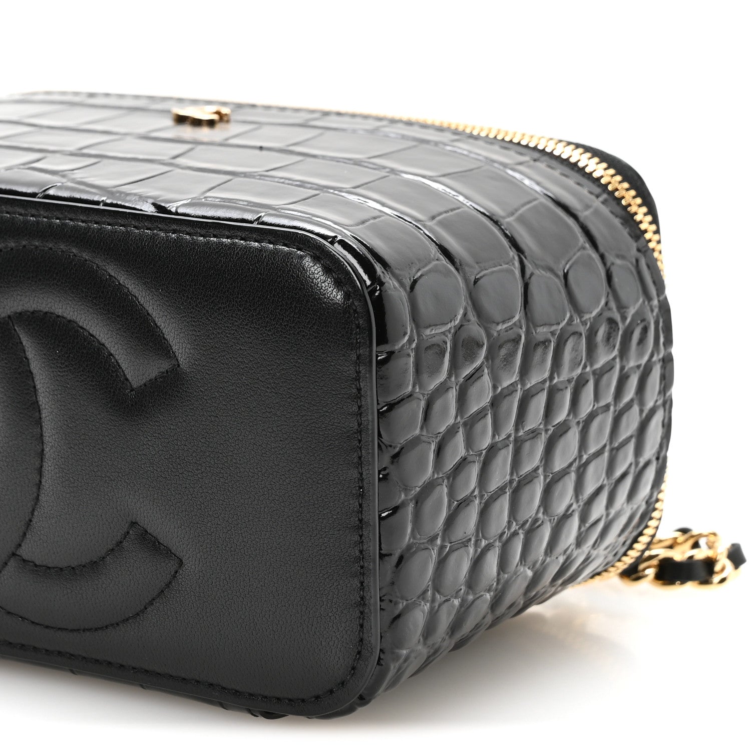 Chanel Calfskin Crocodile Embossed Exoticoco Small Top Handle Vanity Case With Chain Black 10 of 11
