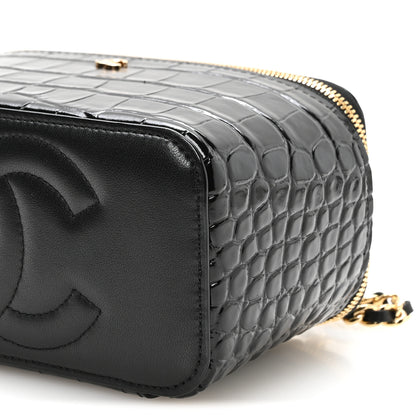 Chanel Calfskin Crocodile Embossed Exoticoco Small Top Handle Vanity Case With Chain Black 10 of 11