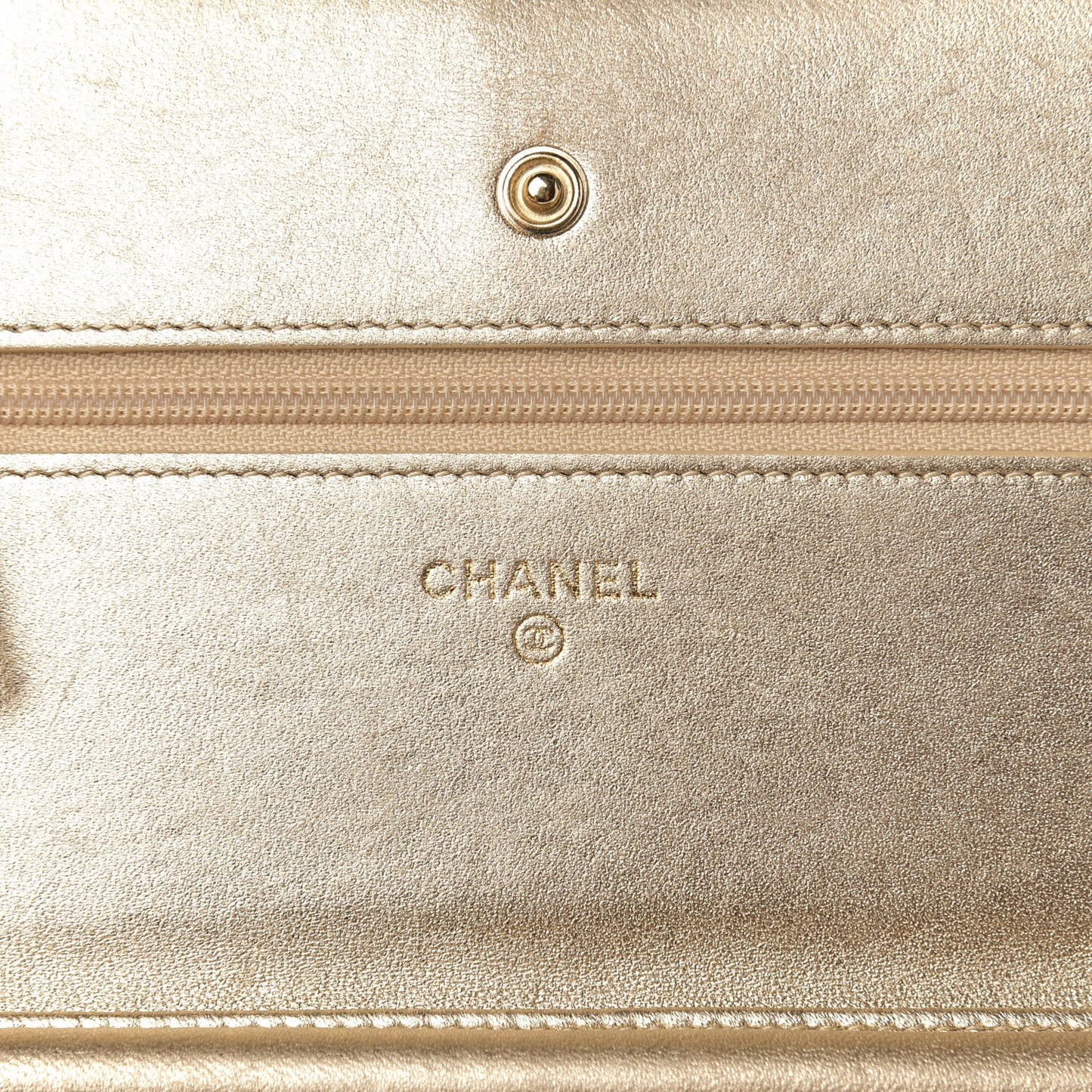 Metallic Lambskin Quilted Wallet On Chain WOC Gold