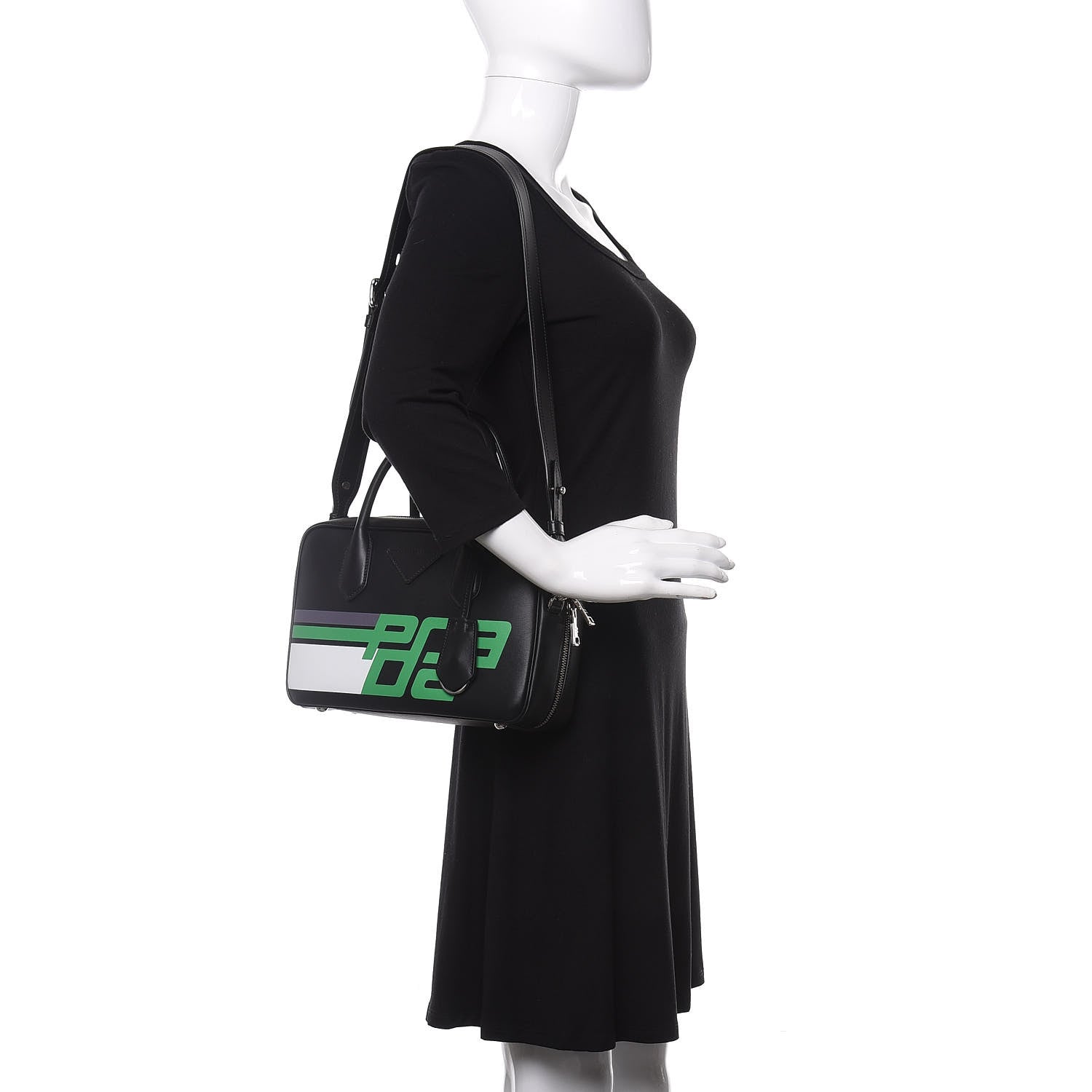 Prada City Calfskin Racing Logo Bowler Black Verde 2 of 10