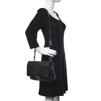 Chanel Shiny Goatskin Quilted Large Double Carry Waist Chain Flap Black 2 of 10
