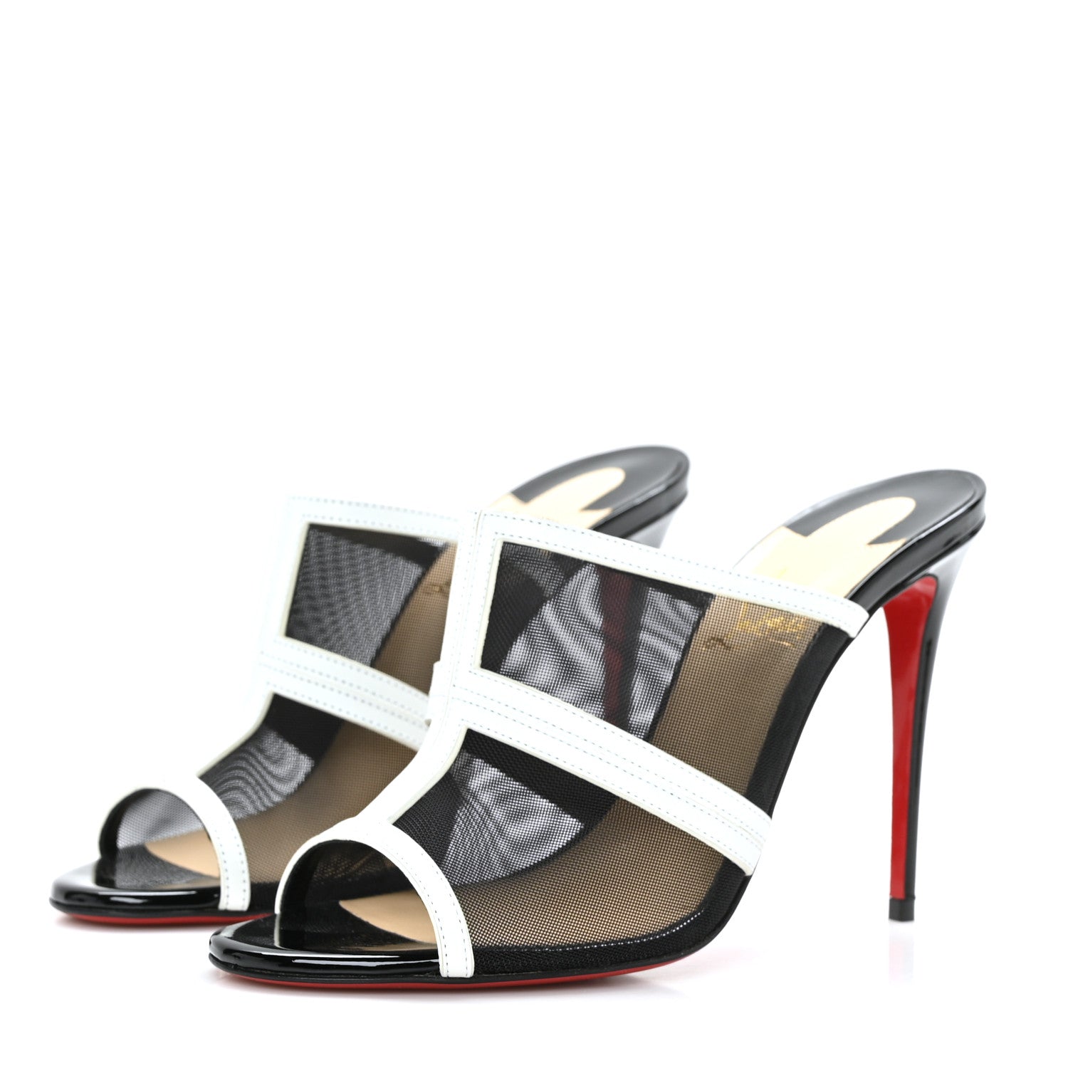 Christian Louboutin Rete Calfskin Interdite 100 Mule 37 Black White 3 of 7