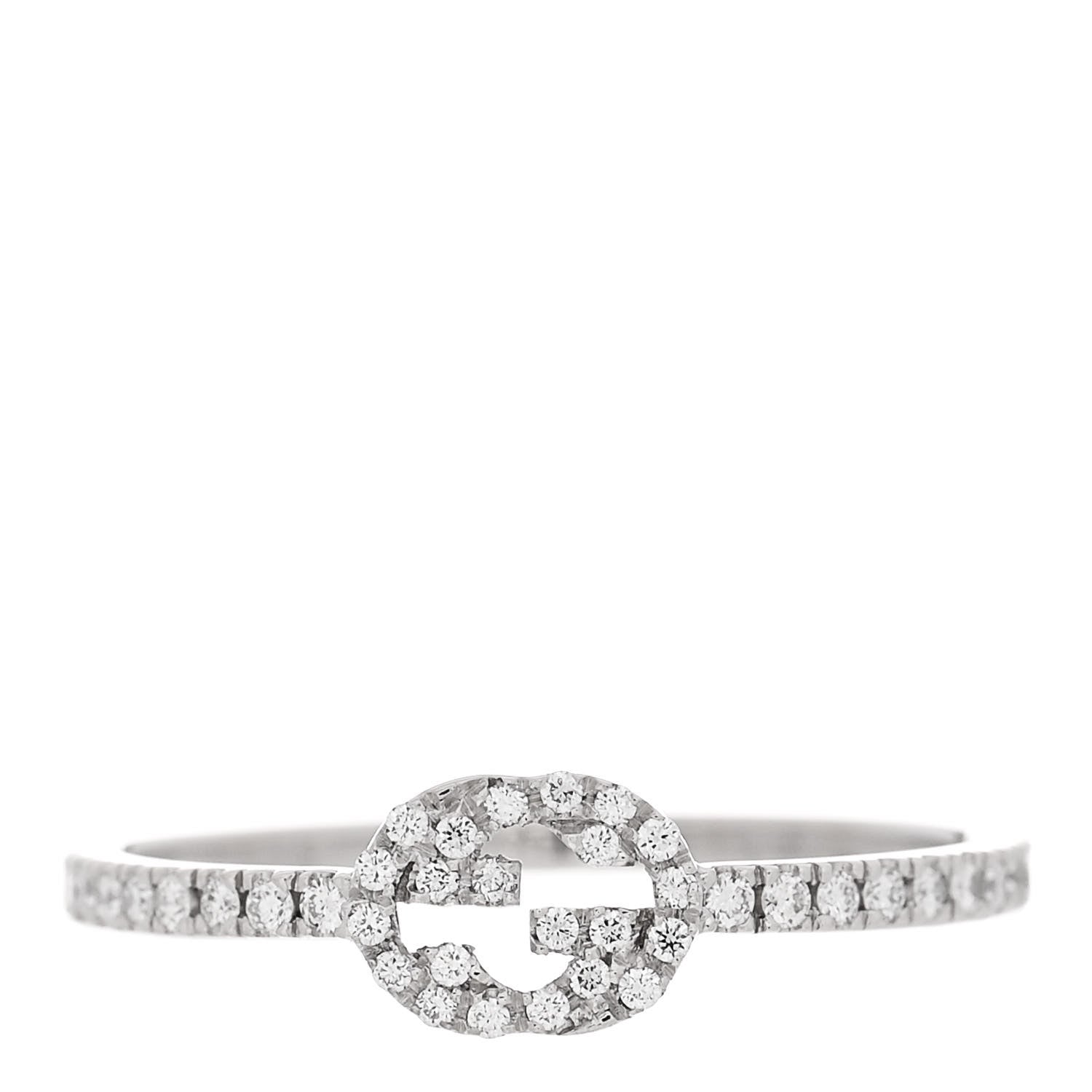 Gucci 18K White Gold Diamond Interlocking G Ring 53 6.25 1 of 6