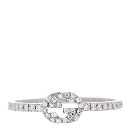 Gucci 18K White Gold Diamond Interlocking G Ring 53 6.25 1 of 6