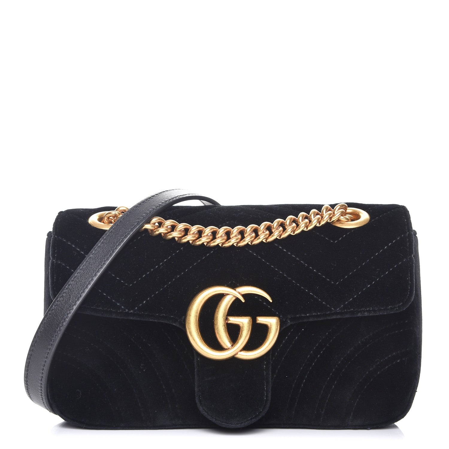Gucci Velvet Matelasse Mini GG Marmont Shoulder Bag Black 1 of 8