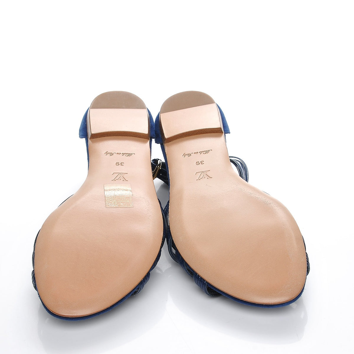 Louis Vuitton Suede Patent Calfskin Vaniglia Sandals 39 Blue 5 of 7