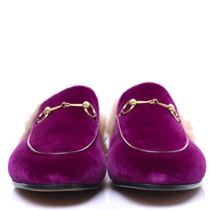 Gucci Velvet Fur Womens Princetown Slippers 40 Fucsia Violet Cyclamen Natural 6 of 11