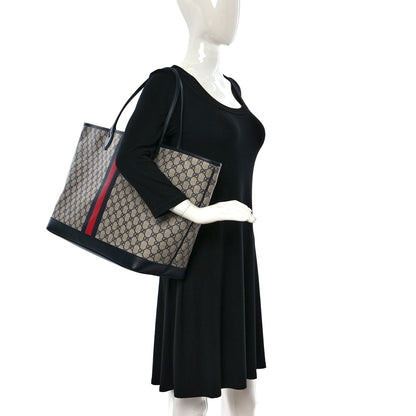 Gucci GG Supreme Monogram Textured Dollar Calfskin Web Large Ophidia Tote Beige Blue 2 of 10