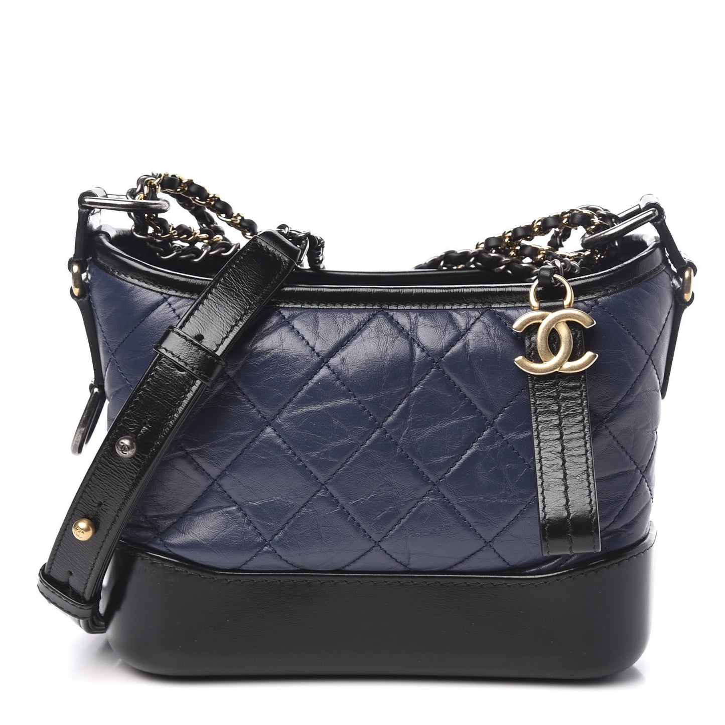 Aged Calfskin Quilted Small Gabrielle Hobo Navy Black