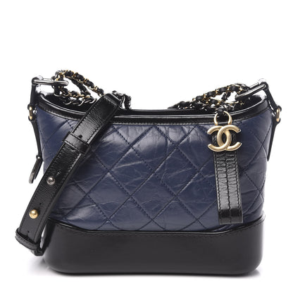 Chanel Aged Calfskin Quilted Small Gabrielle Hobo Navy Black 1 of 10