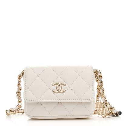 Chanel Caviar Quilted Belt Bag With Charms On Chain White 1 of 8