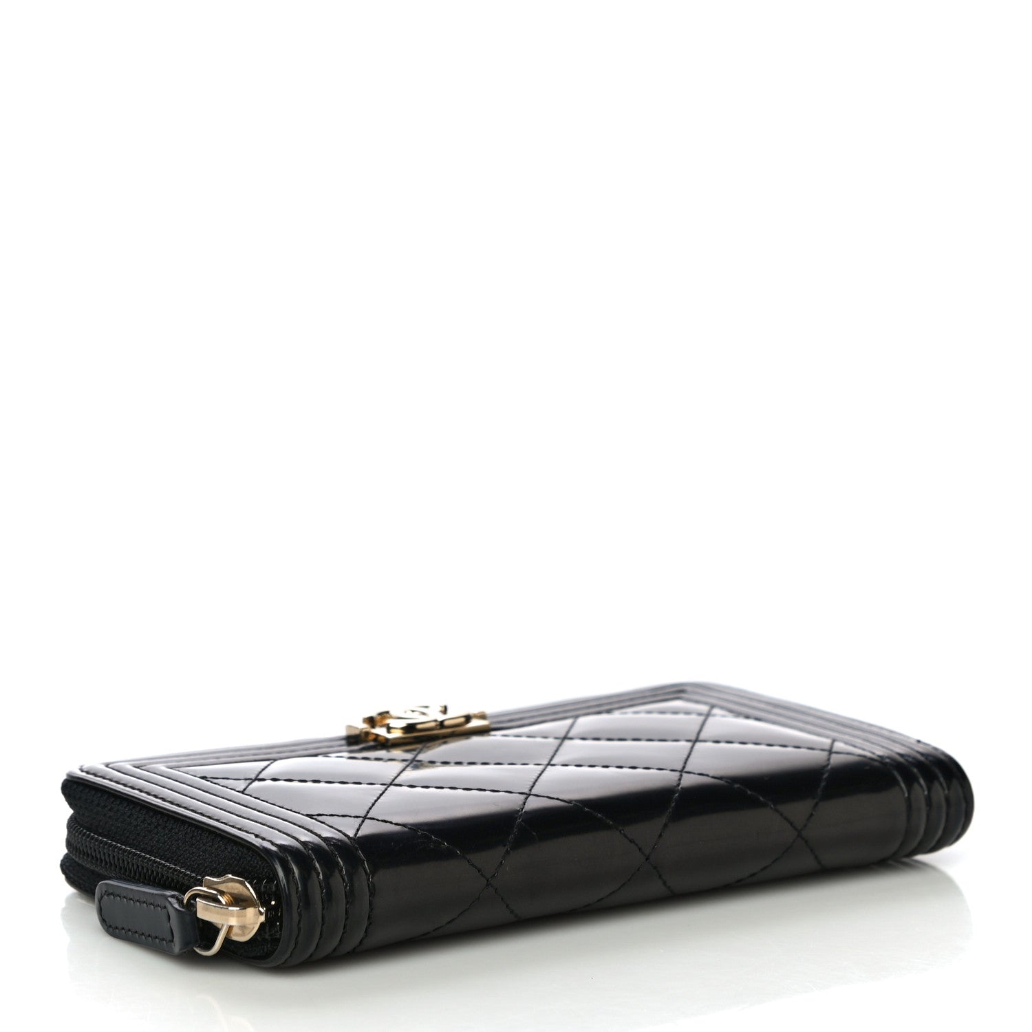 Chanel Glazed Calfskin Quilted Small Boy Zip Around Wallet Black 4 of 12