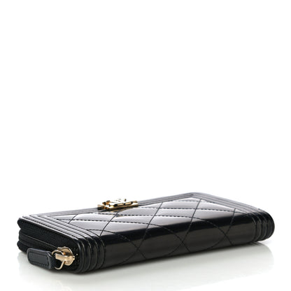 Chanel Glazed Calfskin Quilted Small Boy Zip Around Wallet Black 4 of 12