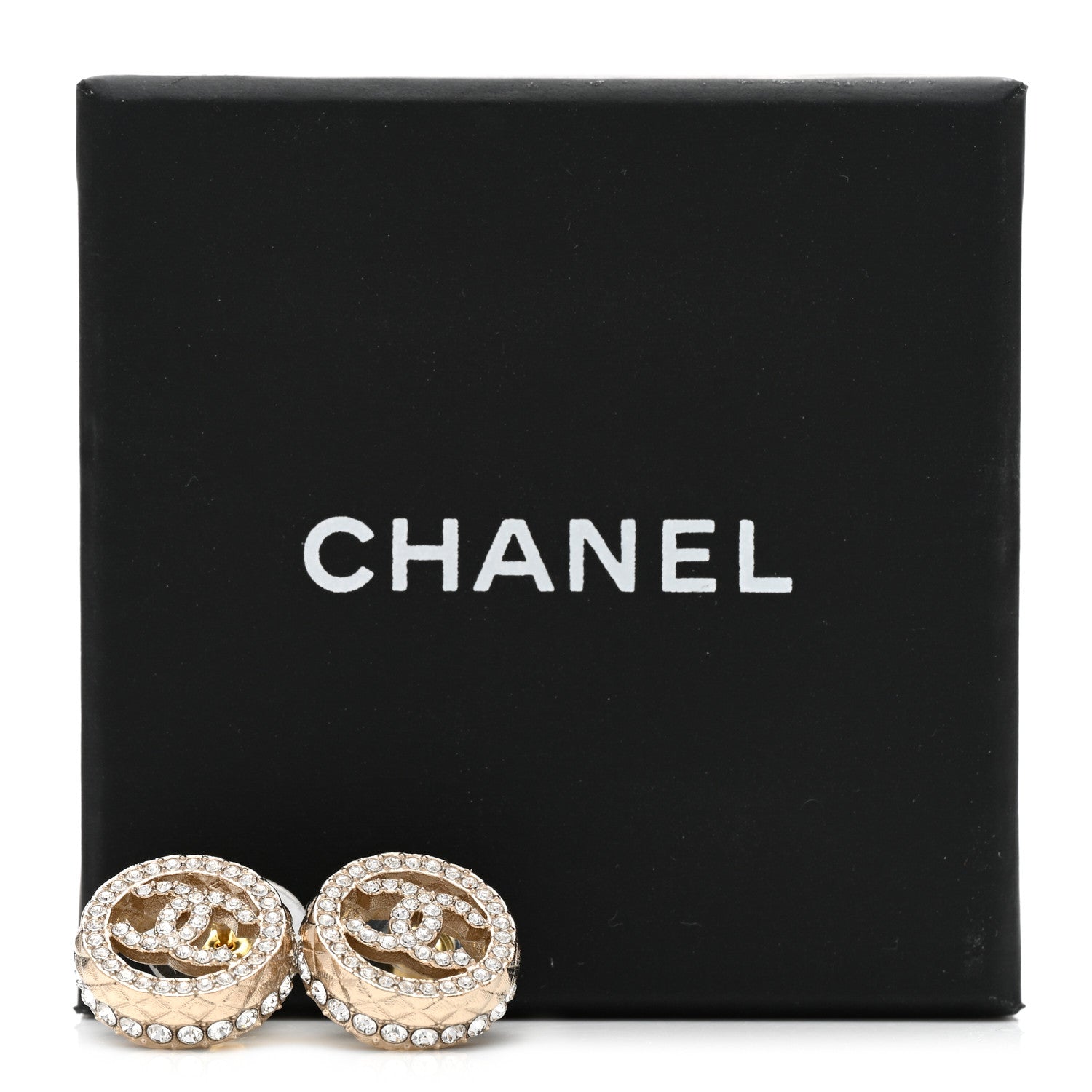 Chanel Crystal CC Round Earrings Gold 5 of 5