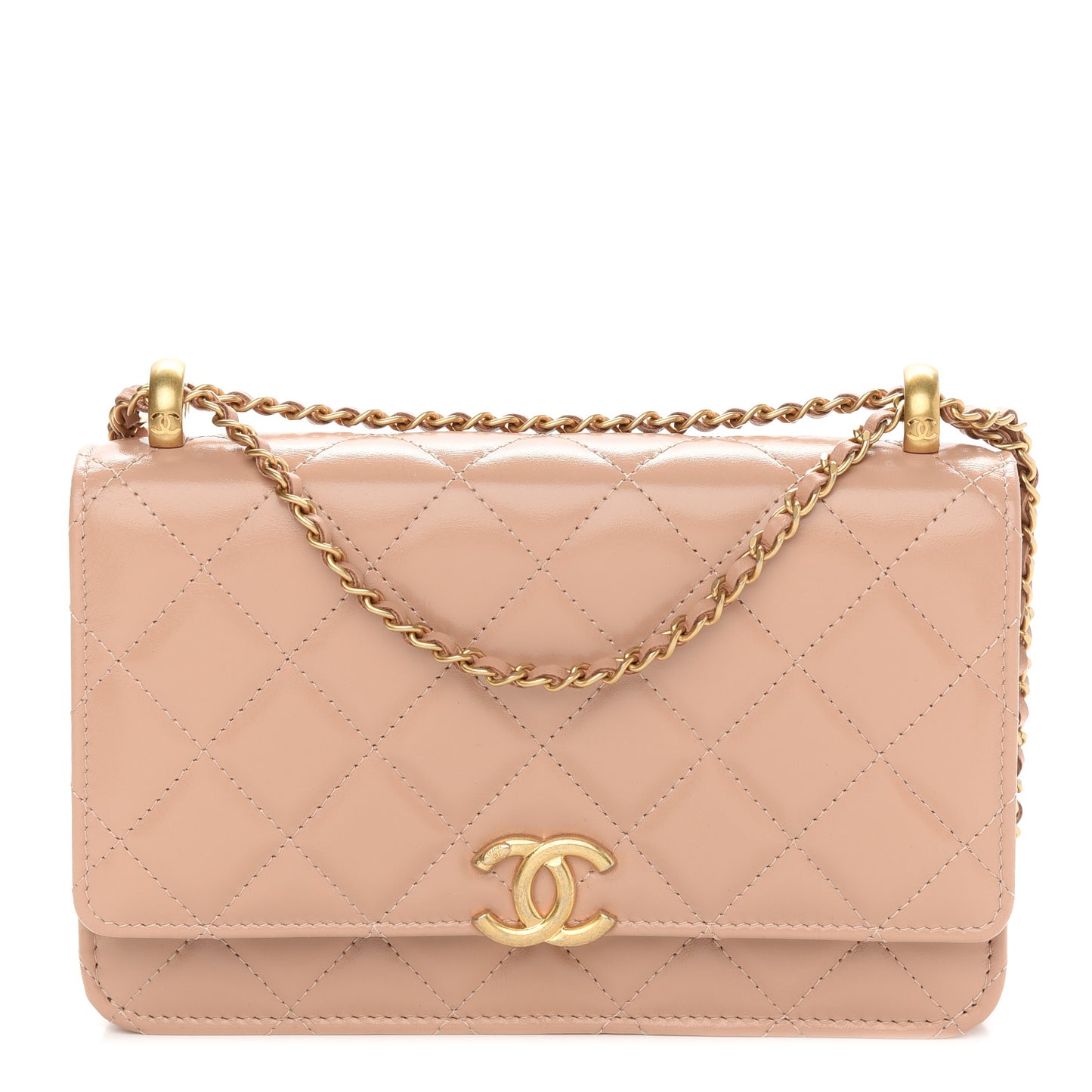Calfskin Quilted Perfect Fit Wallet On Chain WOC Beige