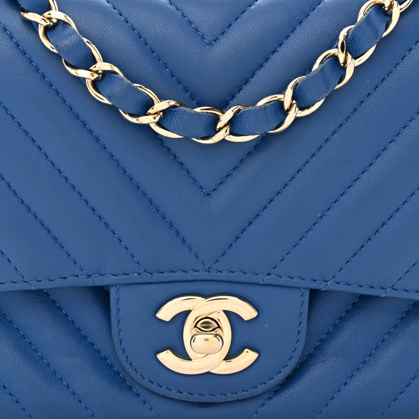 Lambskin Chevron Quilted Mini Square Flap Blue
