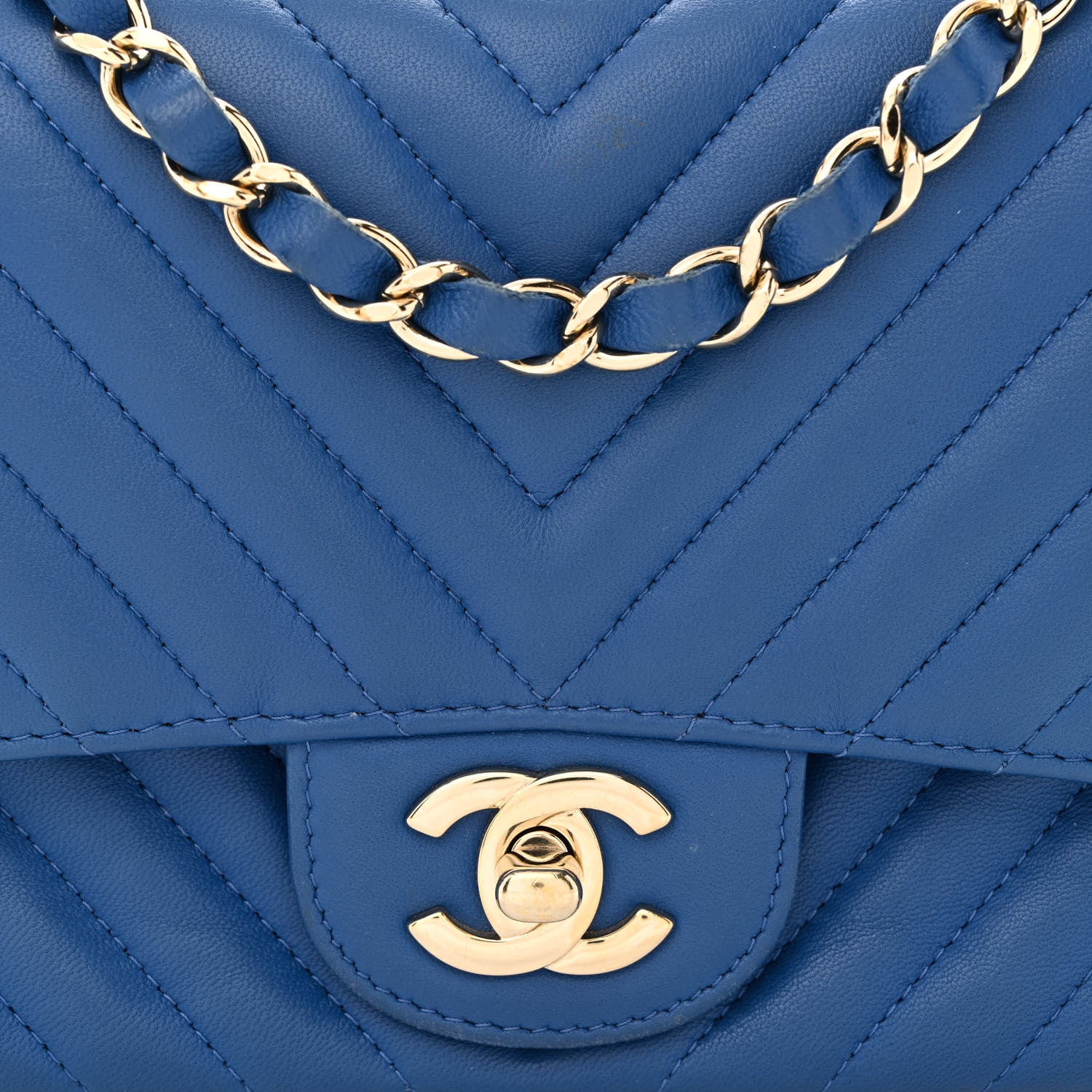 Chanel Lambskin Chevron Quilted Mini Square Flap Blue 8 of 10