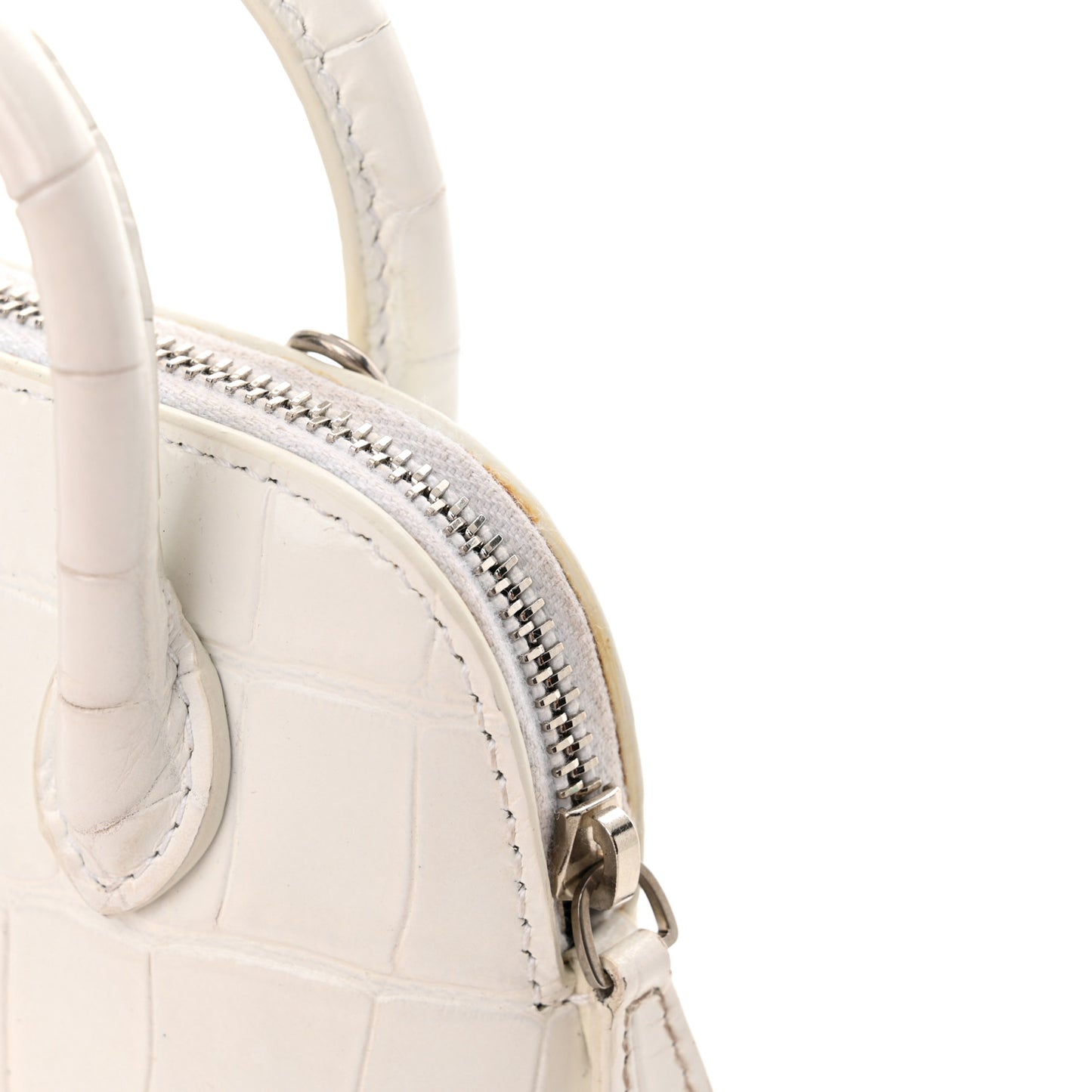 Calfskin Logo Crocodile Embossed Mini Ville Top Handle Bag White Black