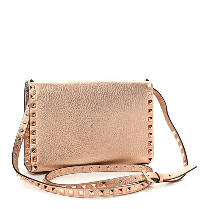 Valentino Garavani Metallic Pebbled Calfskin Medium Rockstud Flip Lock Crossbody Bag Rame 3 of 10