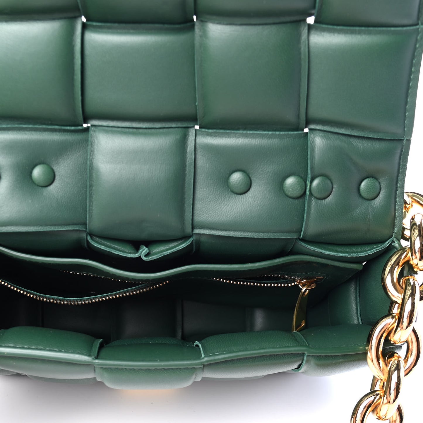 Lambskin Maxi Intreccio Padded Chain Cassette Crossbody Bag Raintree