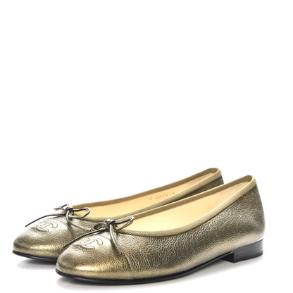 Chanel Metallic Calfskin Cap Toe CC Ballerina Flats 36.5 Gold 3 of 9