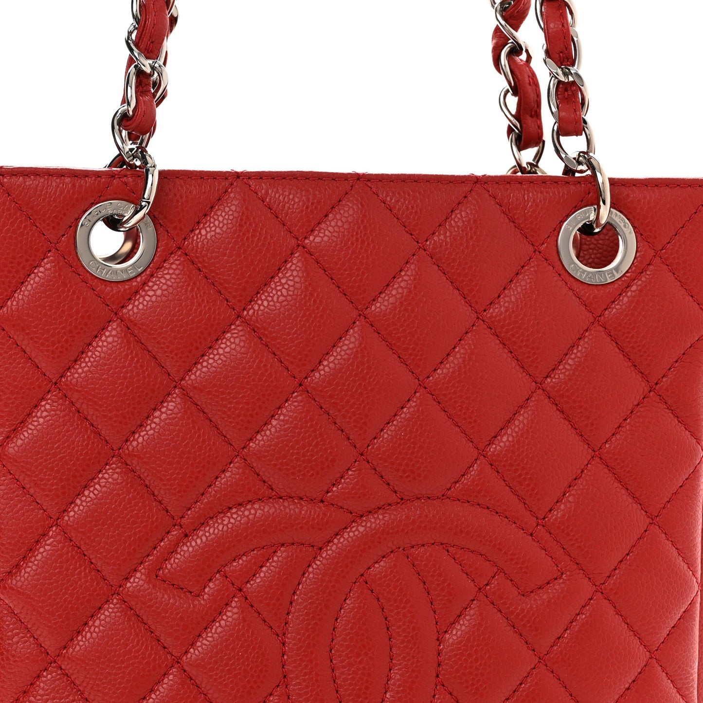 Caviar Quilted Petit Shopping Tote PST Red