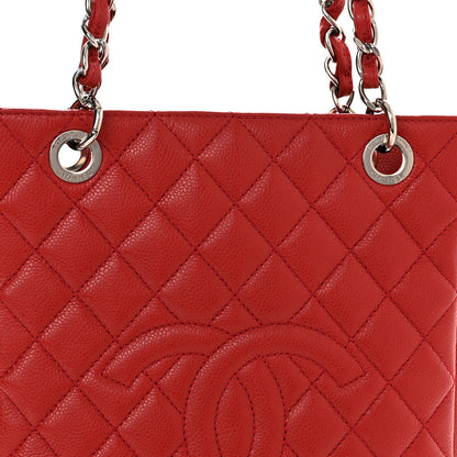 Chanel Caviar Quilted Petit Shopping Tote PST Red 8 of 11