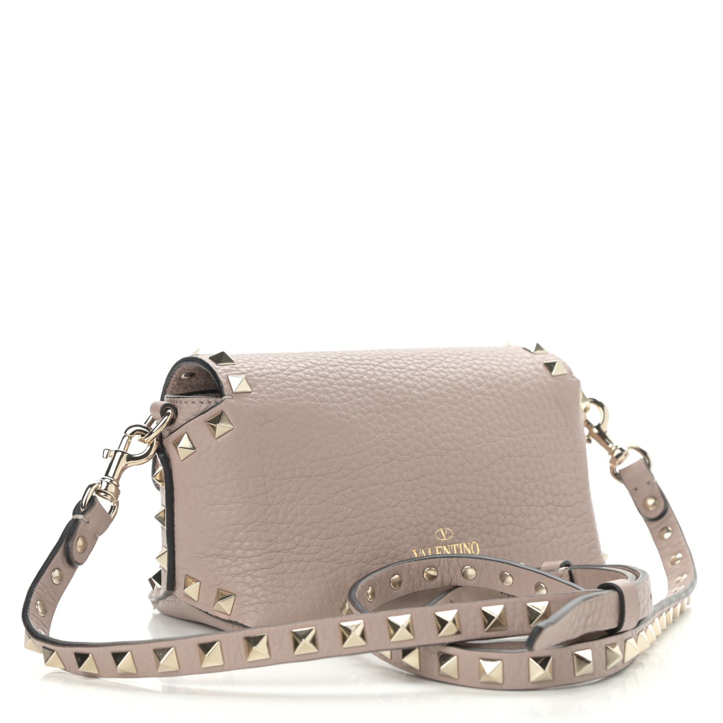 Pebbled Calfskin Mini Rockstud Crossbody Bag Poudre