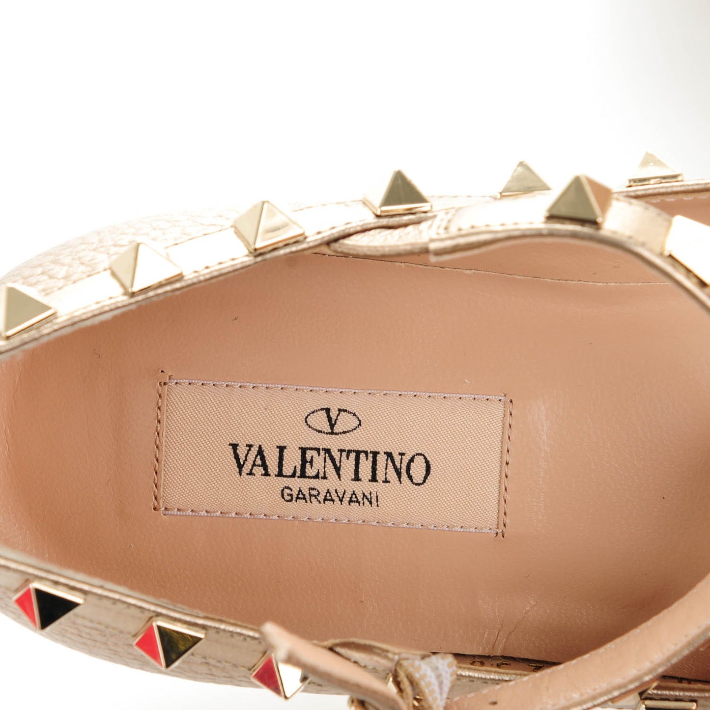 Pebbled Calfskin Rockstud Cage Ballerina Flats 36 Skin