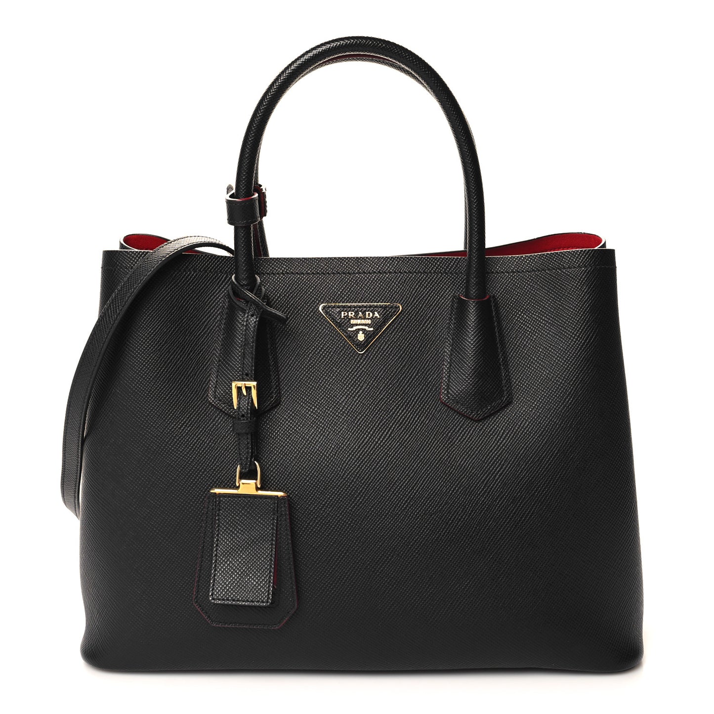 Saffiano Cuir Medium Double Bag Black Fuoco