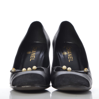 Chanel Lambskin Suede Cap Toe Pearl Pumps 38 Black 2 of 12