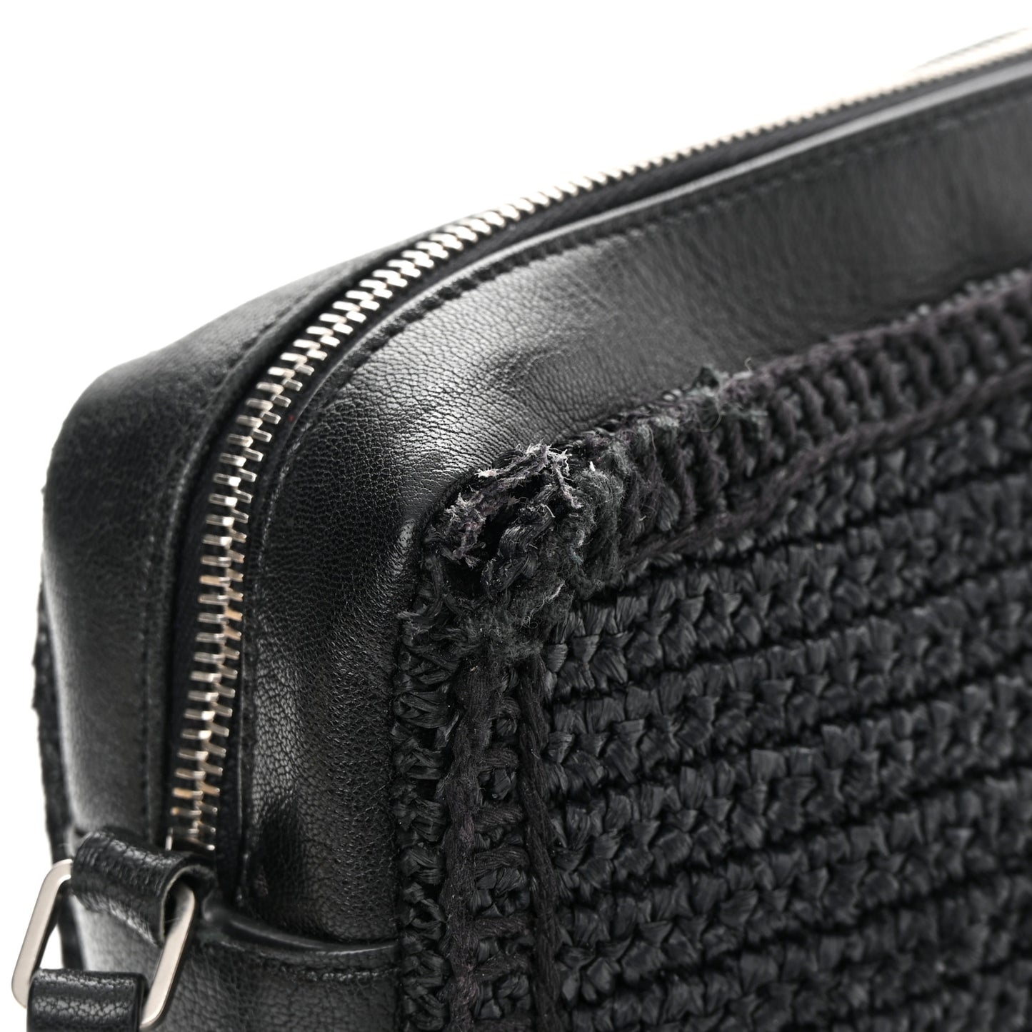 Raffia Canvas Monogram Lou Camera Bag Black