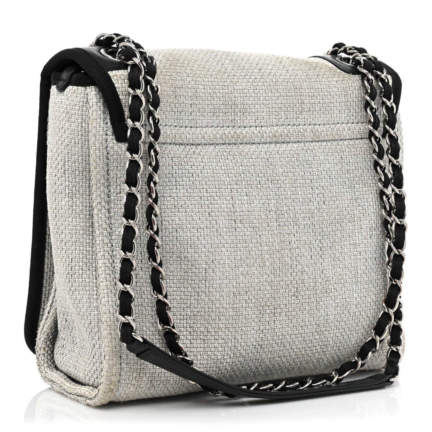 Chanel Woven Straw Raffia Small Deauville Messenger Grey 3 of 13