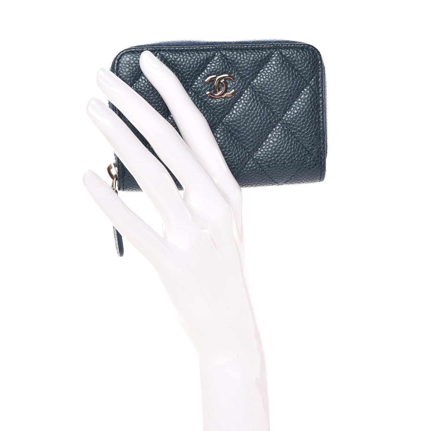 Caviar Quilted Zip Coin Purse Dark Blue
