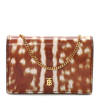 Burberry Calfskin Deer Printed Jessie Chain Card Case Malt Brown 1 of 11