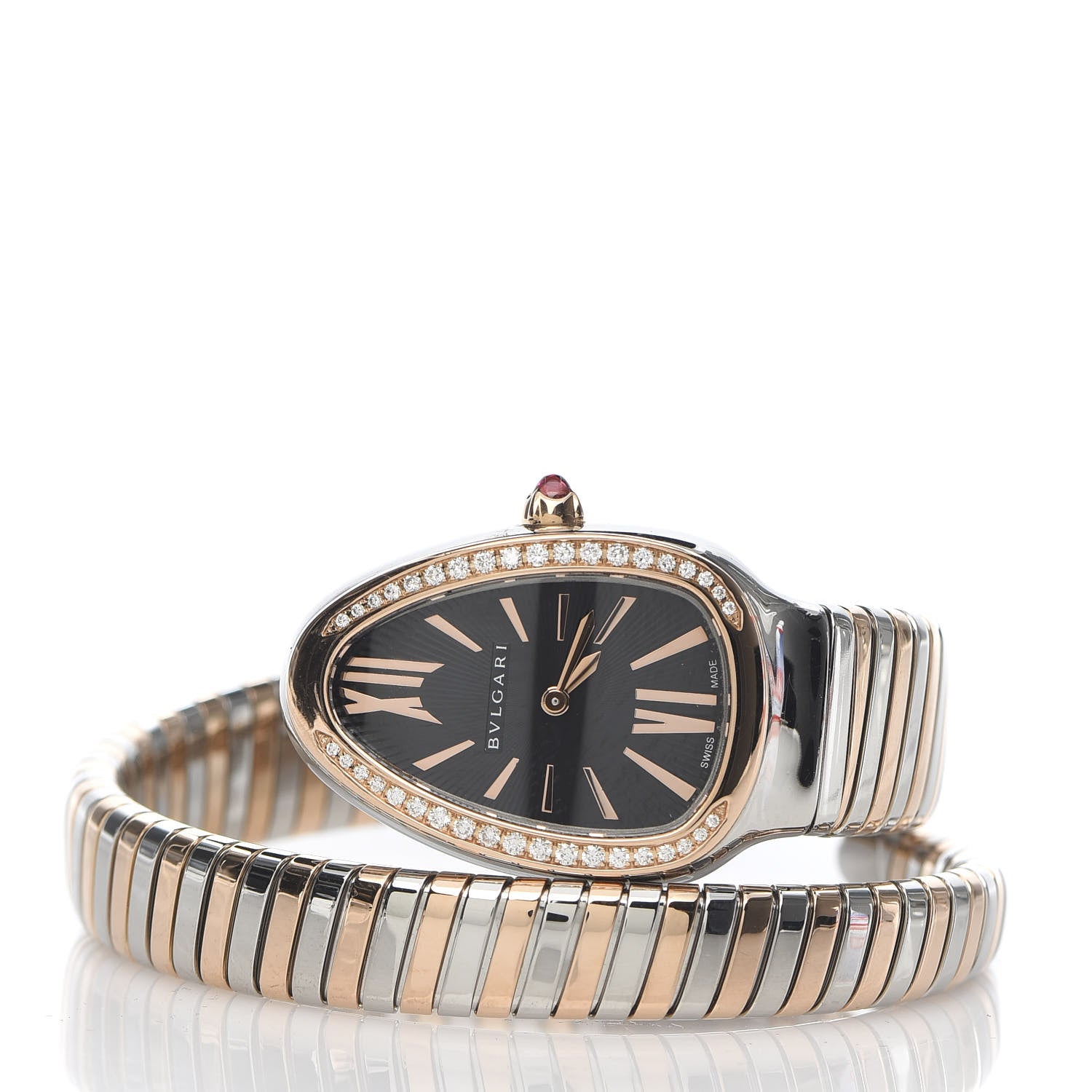 Bulgari Stainless Steel 18K Rose Gold Diamond Bezel 35mm Serpenti Tubogas Quartz Watch Black 6 of 15