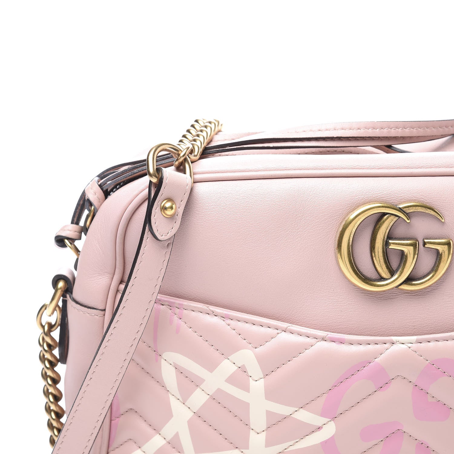 Gucci Calfskin Matelasse GucciGhost Medium GG Marmont Chain Shoulder Bag Perfect Pink Rosa Ivory 10 of 11