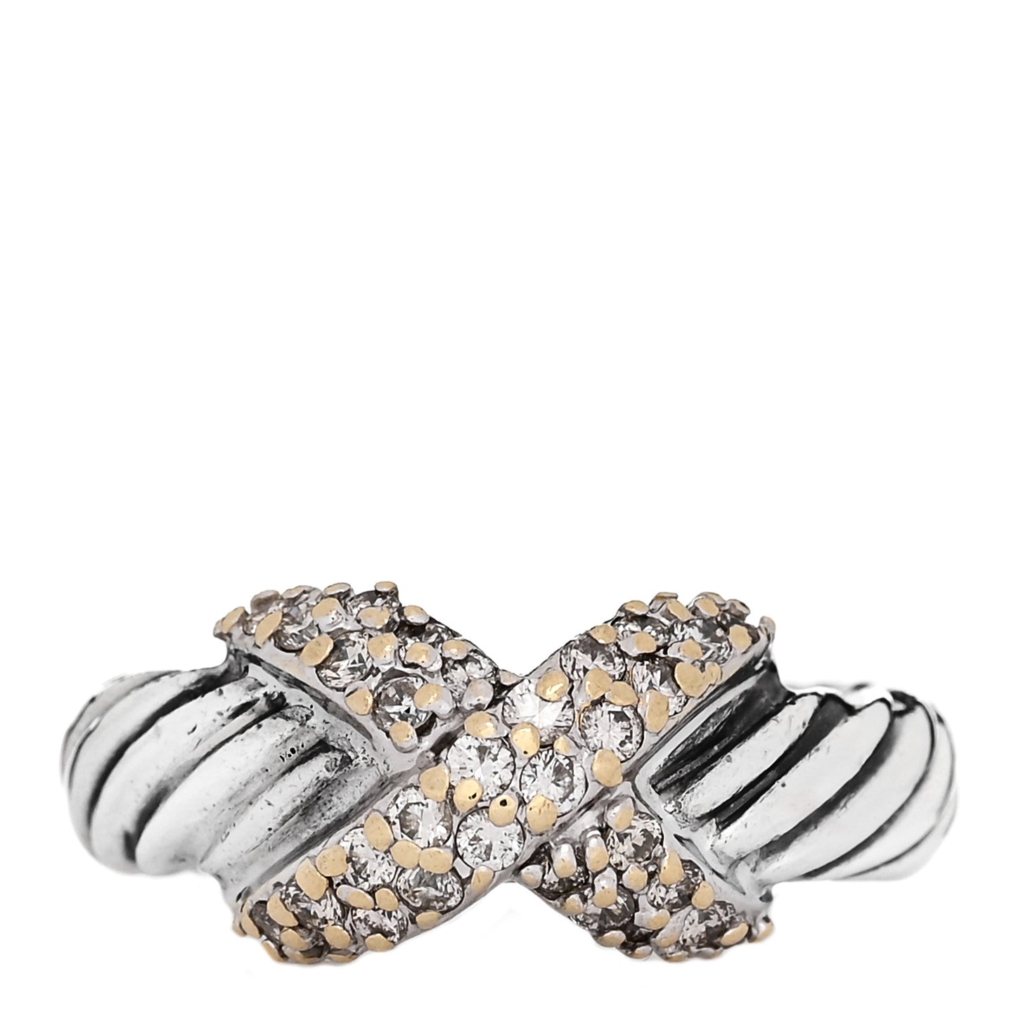Sterling Silver 18K Yellow Gold Diamond X Ring 52 6