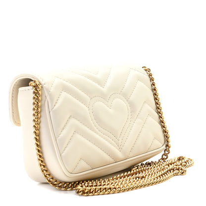 Gucci Calfskin Matelasse Super Mini GG Marmont Shoulder Bag White 3 of 8