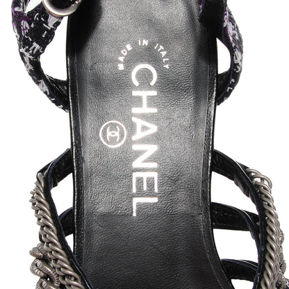 Chanel Tweed Chain Flat Sandals 38 Black 7 of 7