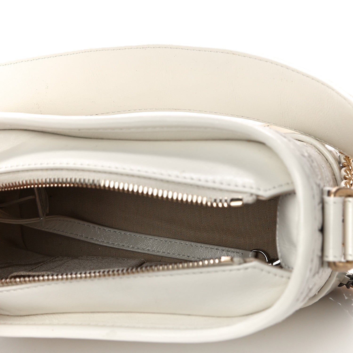 Chanel Calfskin Wool Felt Embossed Small Gabrielle Logo Hobo White 5 of 13